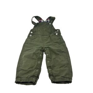 Nordstrom Baby Overalls 12 Months Olive Green Plaid Lined Ripstop Cotton Bibs